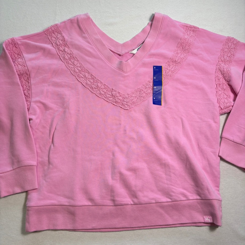 Women's Crochet Trim V-Neck Sweatshirt -JoyLab - Picture 4 of 10